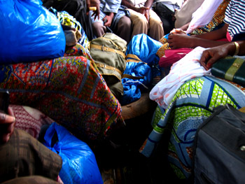a crowded sotrama (minibus) in Mali
